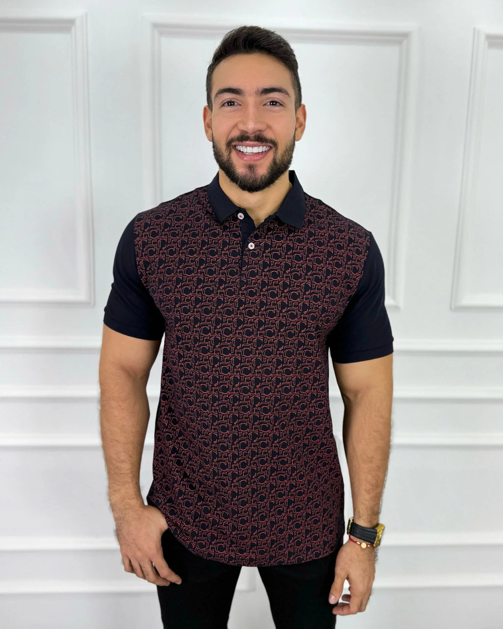 Camisa tipo polo para hombre con estampado geométrico, corte moderno y tela de alta calidad