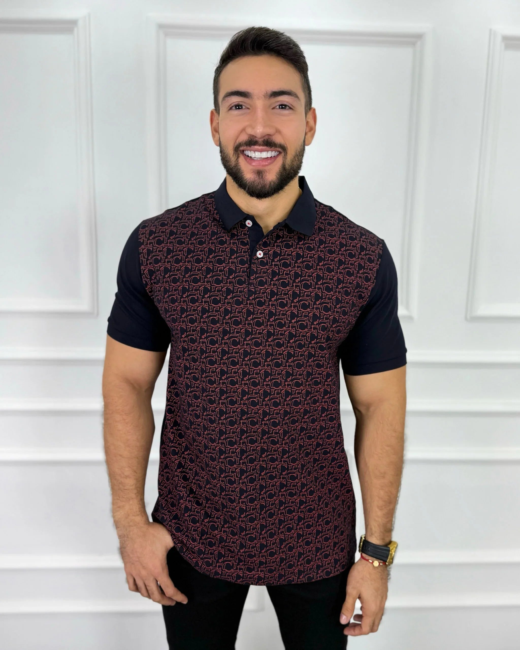 Camisa tipo polo para hombre con estampado geométrico, corte moderno y tela de alta calidad